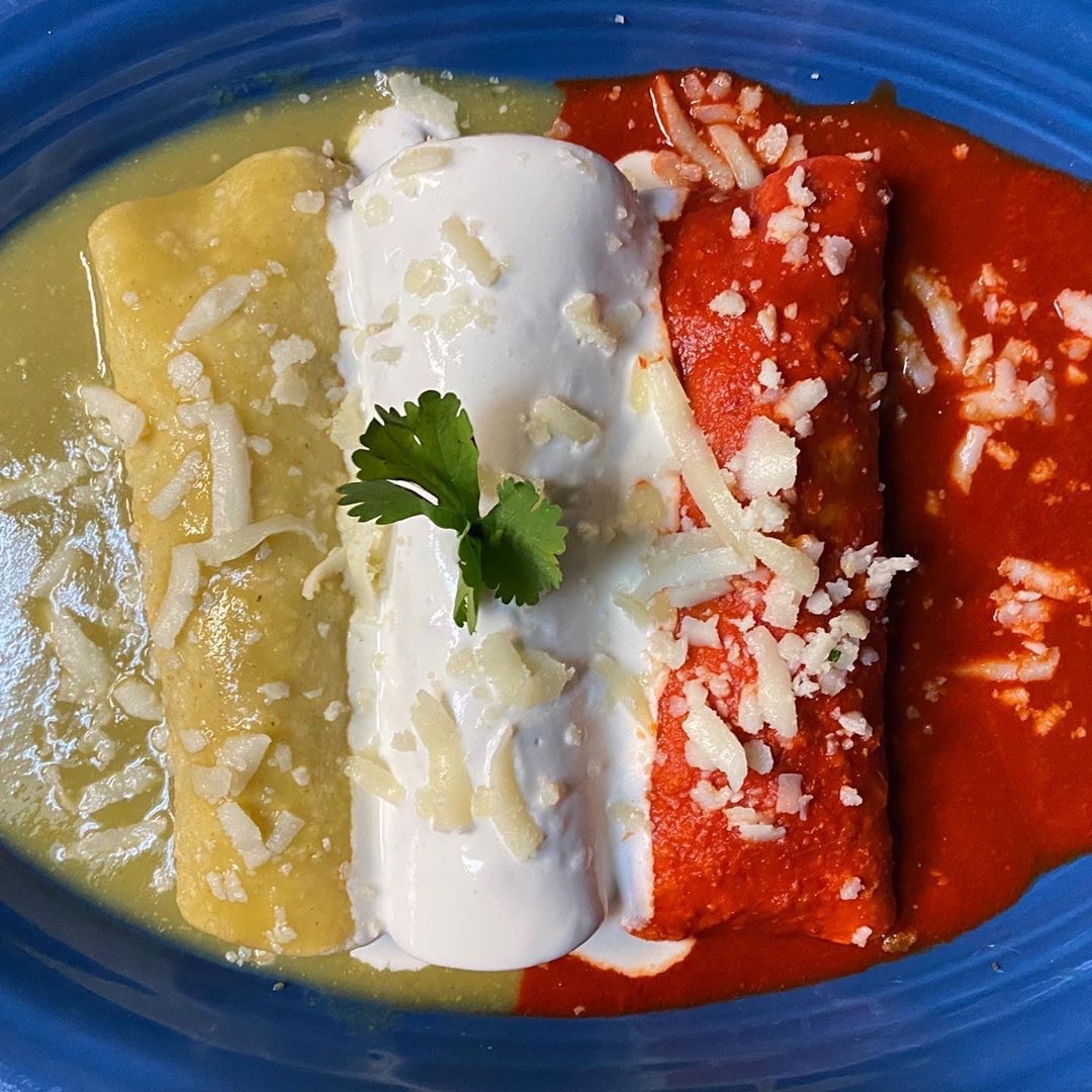 enchladas in colorful sauces