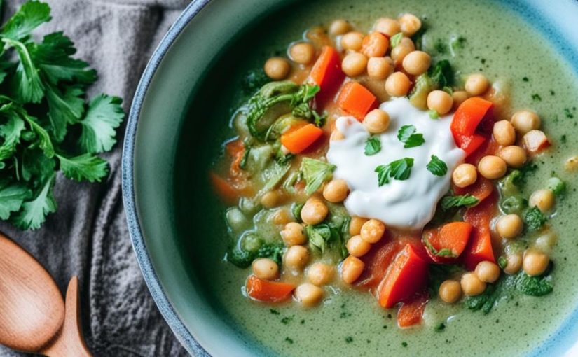 healthy soup with chickpeas, carrots and tomatoes